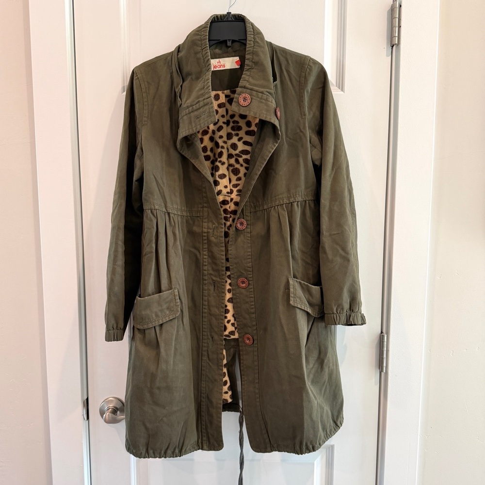 B + AB Women’s Dark Green Pleated Jacket Cotton Mid Length sz XS